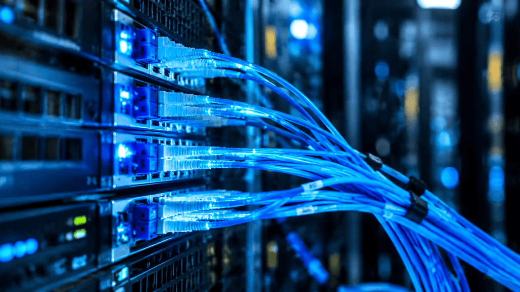 Работа интернета через оптоволоконные кабели в Data-центре.