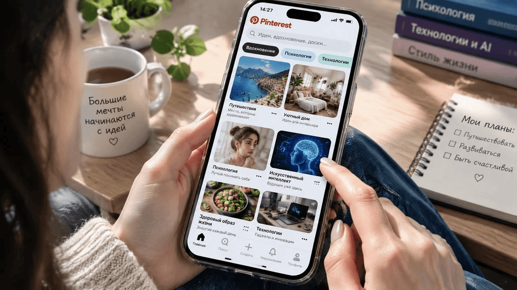 Поиск идей и контента в социальной сети Pinterest.